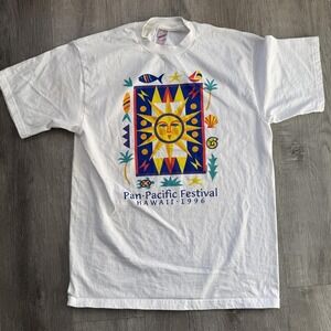 Vintage 1996 Pan-Pacific Festival Hawaii Shirt Mens Large White Jerzees Graphic